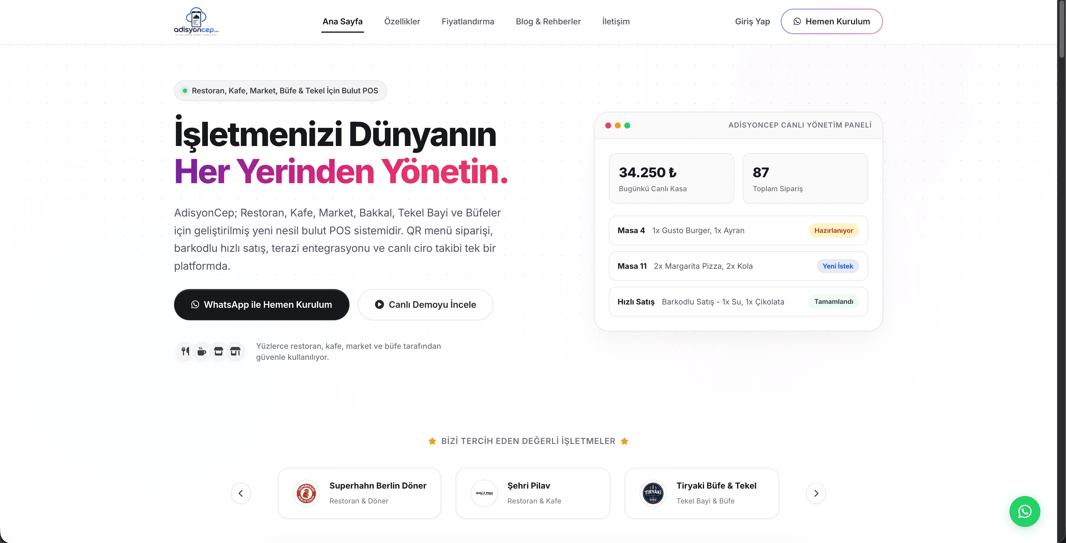 AdisyonCep - Bulut Tabanlı Restoran POS & Mobil Adisyon SaaS Platformu